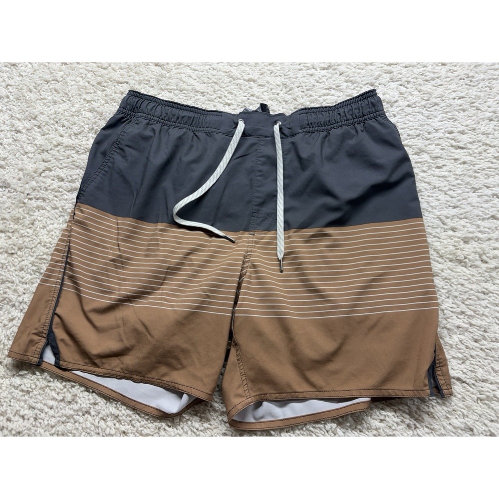 Vuori Trail Run Shorts Mens XL Brown Striped  Drawstring Activewear EUC